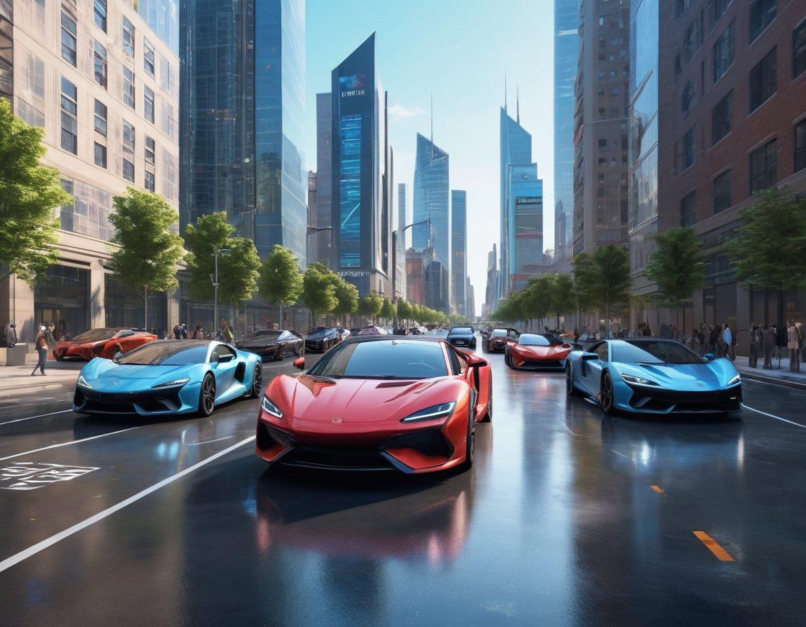 A vibrant scene of a futuristic driving simulation environment showcasing a variety of parked vehicles in an organized manner, with virtual reality elements like holographic parking guides and glowing parking lines. Include a diverse group of drivers confidently maneuvering their cars in an advanced simulation setup, with a backdrop of city skylines and digital interfaces. The atmosphere should convey technology, skill, and excitement in mastering parking. super-realistic. vibrant colors. 3D.